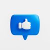 Blue bubble like button or icon thumbs up or like sign feedback concept on white background 3D rendering